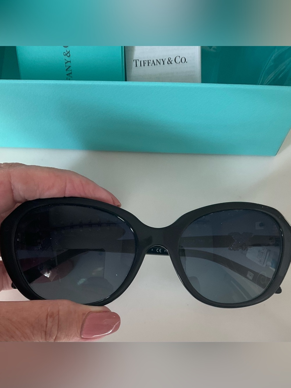Tiffany & Co. Women's Black & Tiffany blue sunglasses with rhinestones